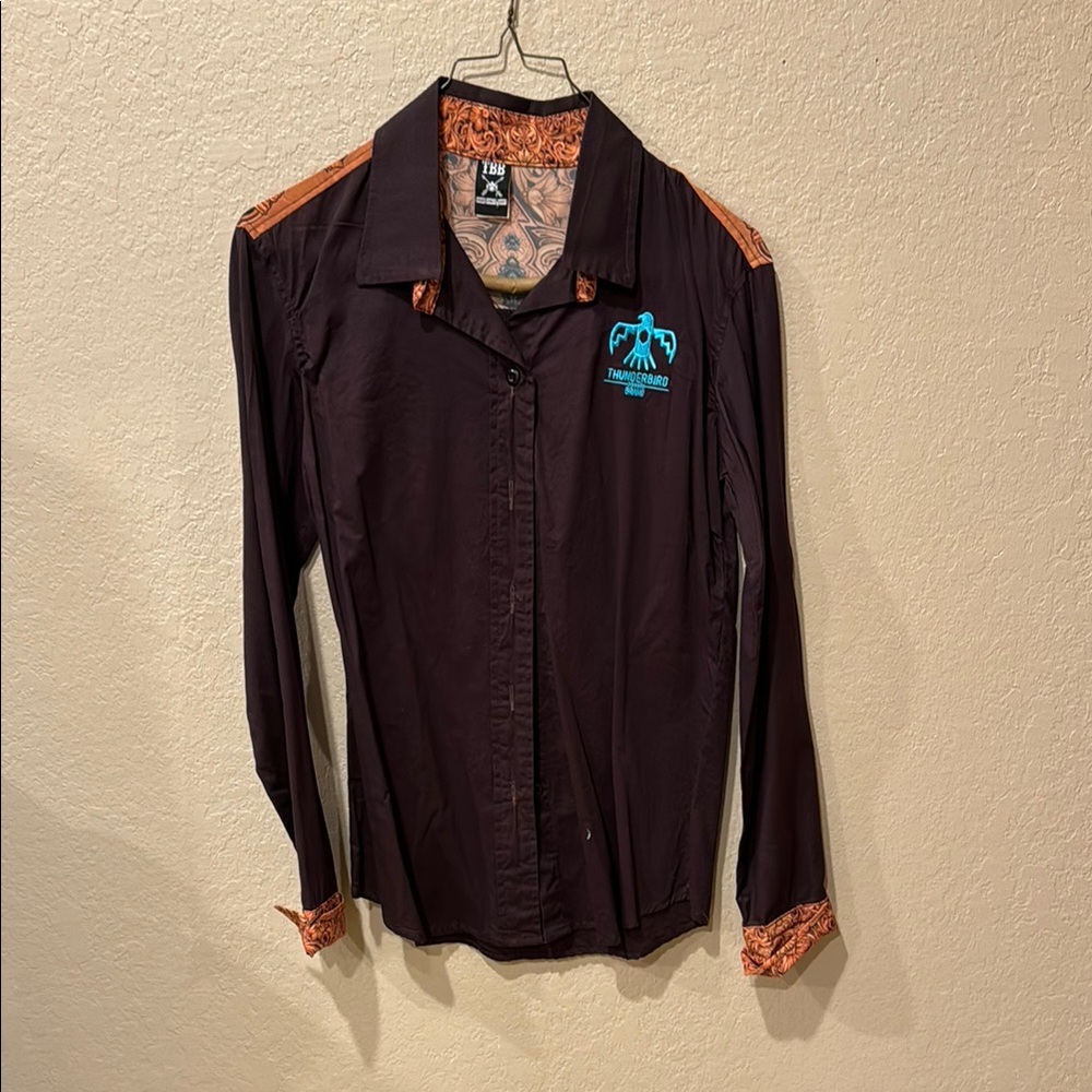 TRUETEXAS Black Button-Down Shirt with Orange Accents
